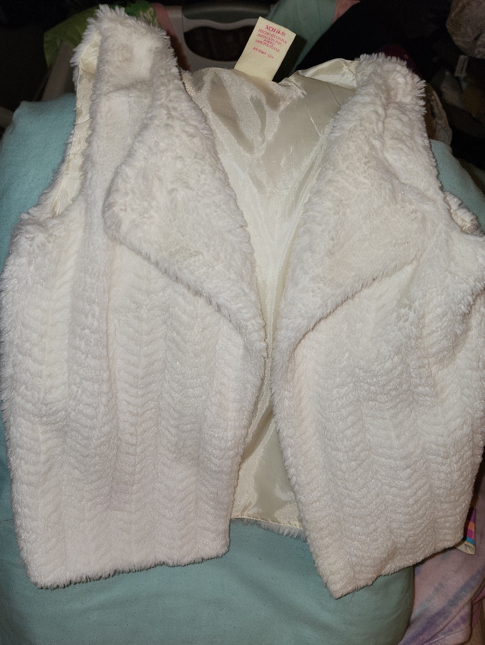 Sz XS (4/5) Faded Glory Cream Faux Fur Vest for Girls